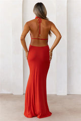 Refined Luxury Halter Maxi Dress Red