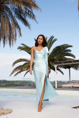 Ocean Orchid Satin Maxi Dress Blue
