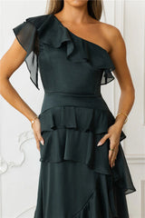 Autumn's Embrace One Shoulder Maxi Dress Hunter Green