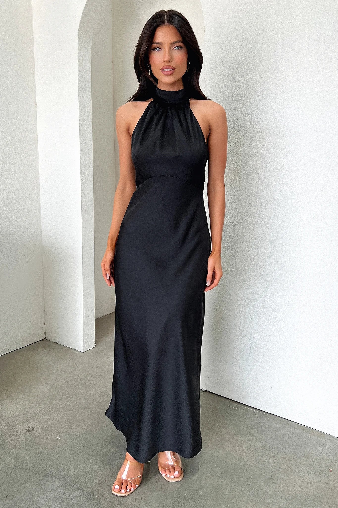 Daphne High Neck Maxi Dress - Black