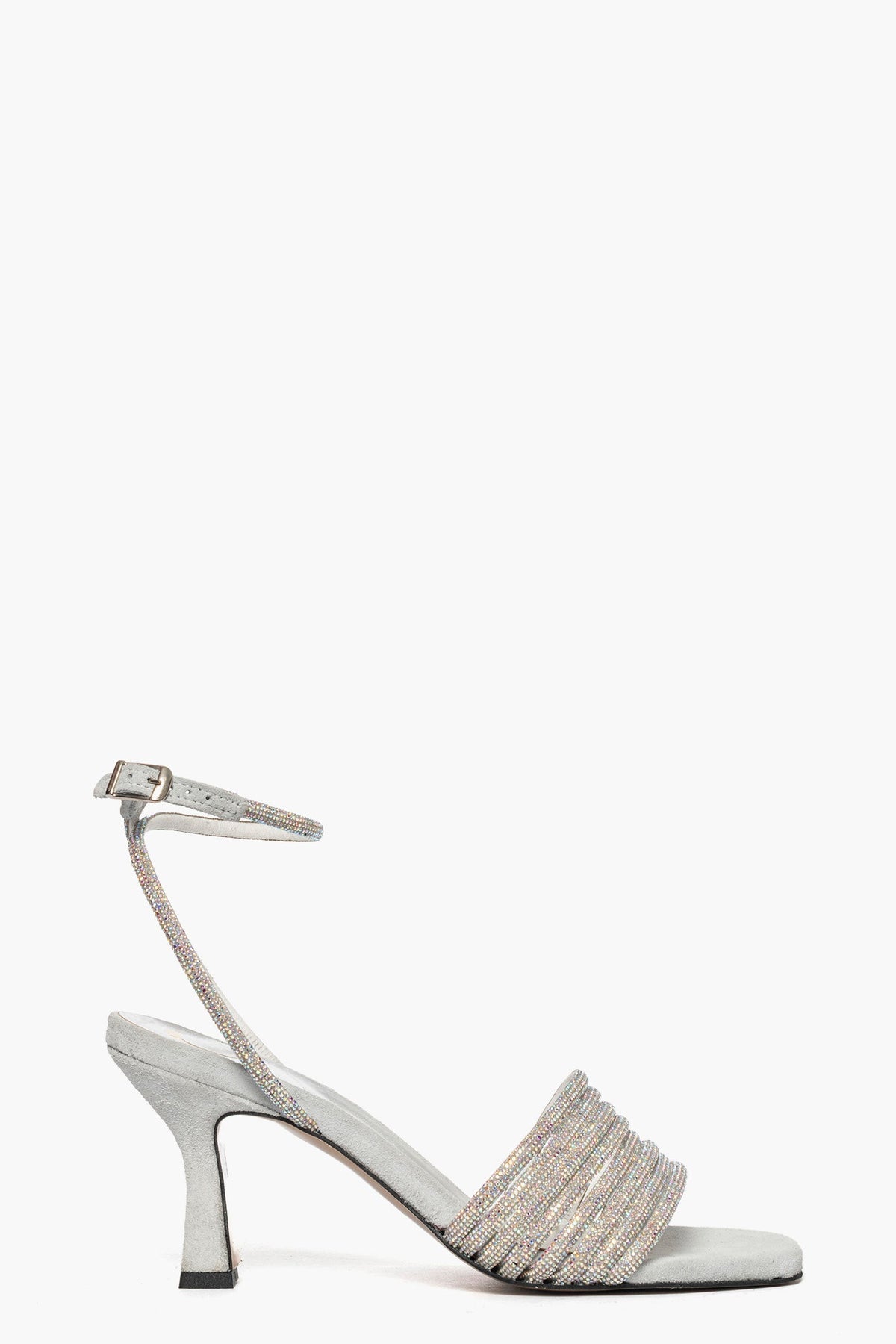 Sandalo 2965 camoscio ghiaccio e strass argento boreale