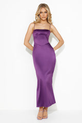 What Dreams Are Made Of Satin Maxi Dress Plum