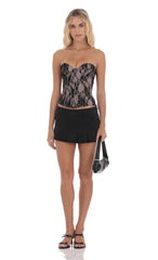 Strapless Lace Corset Top in Black and Pink