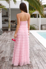 Lovers In Paris Strapless Tulle Maxi Dress Pink