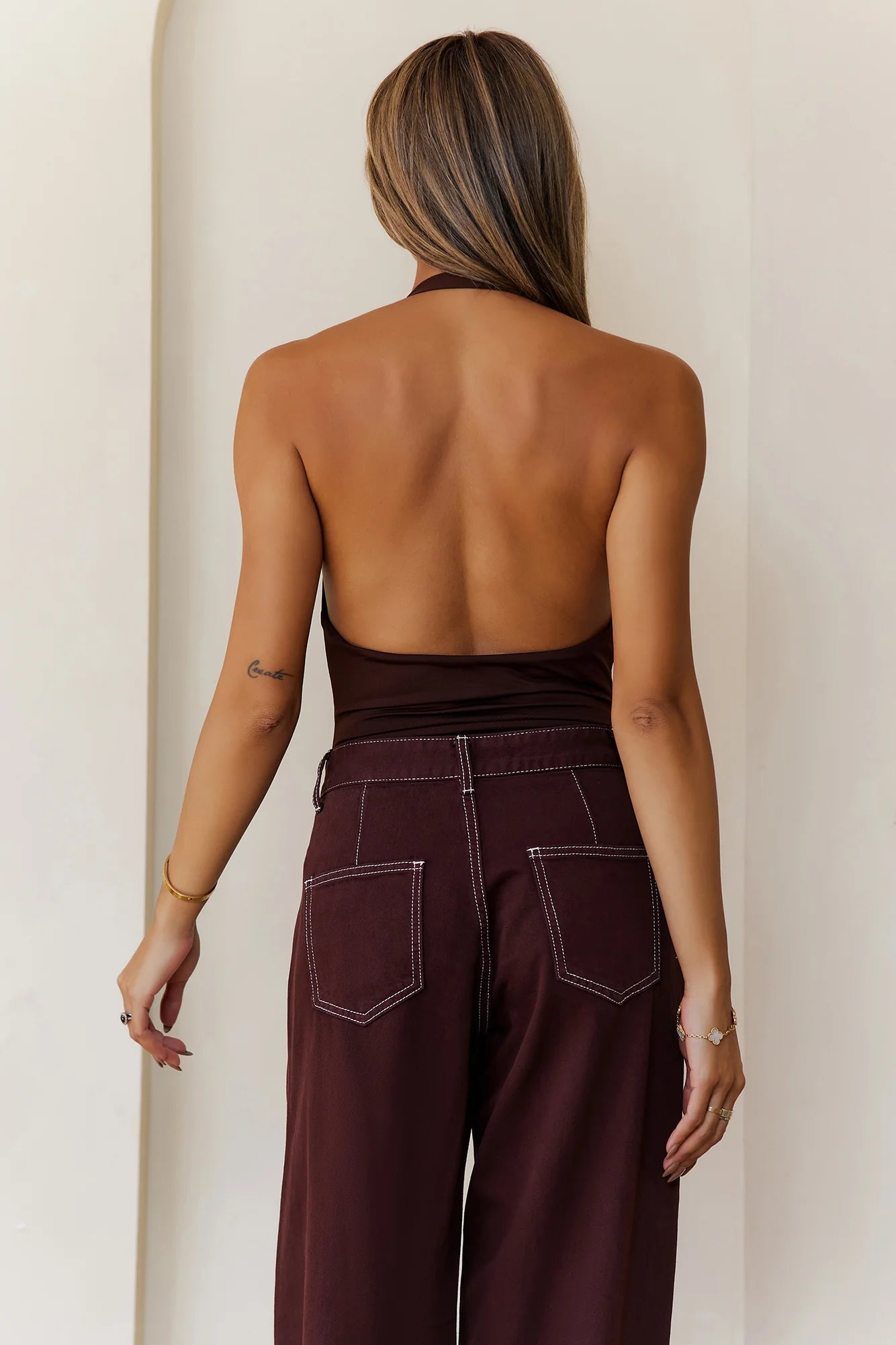 Billionaire Babe Halter Top Brown