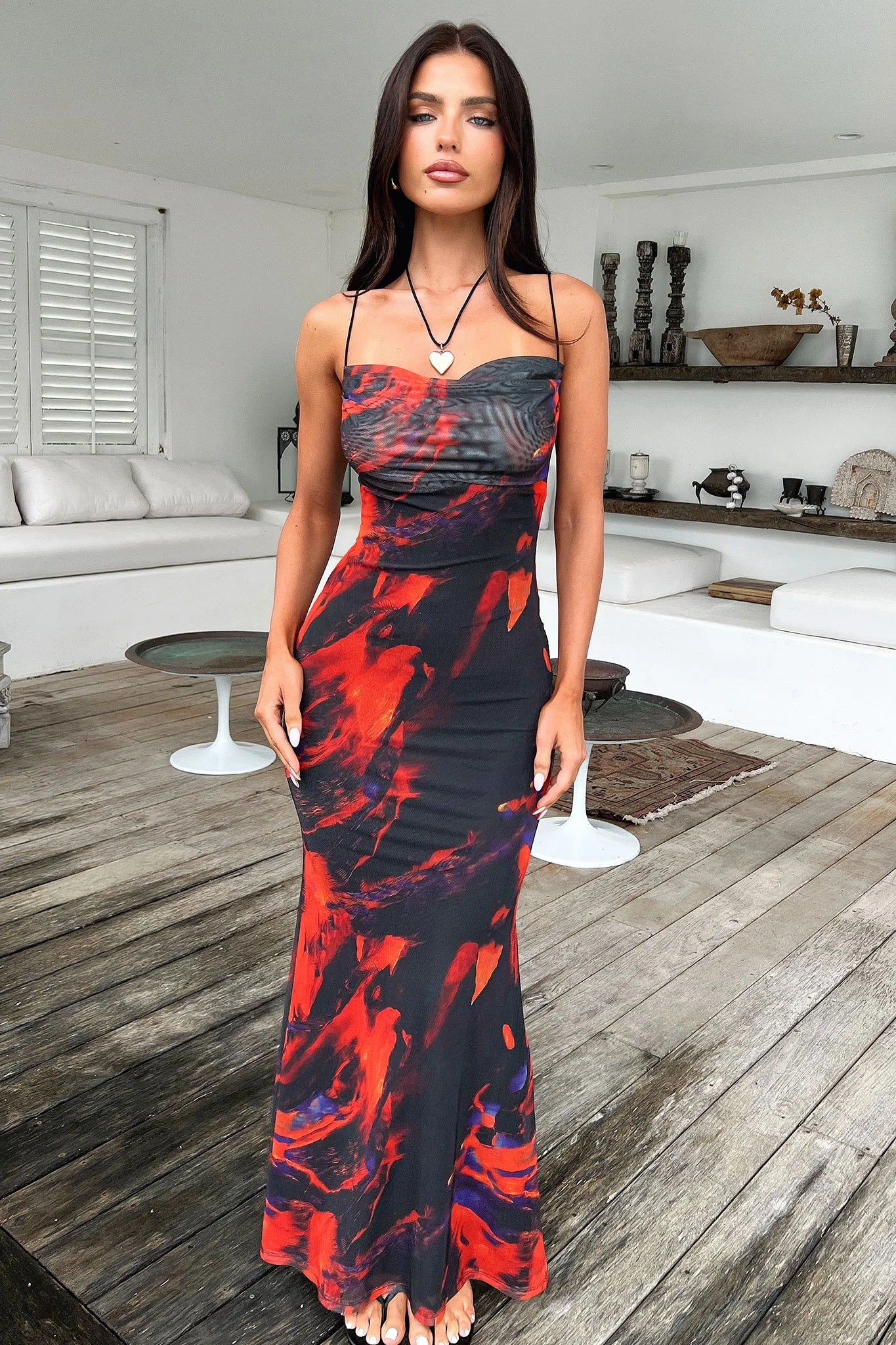 Barb Mesh Maxi Dress - Black/Red