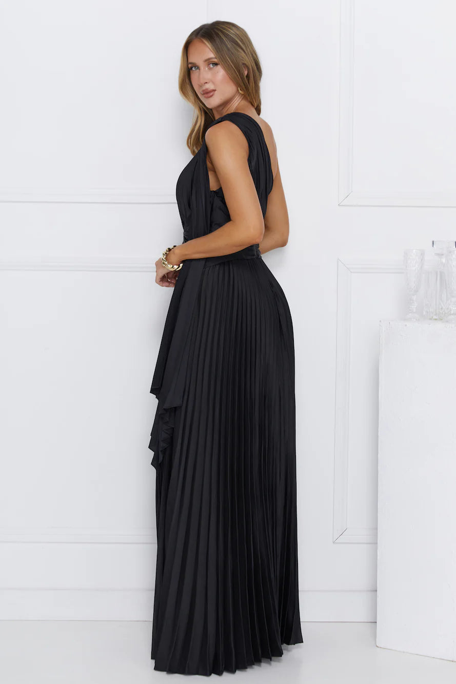 Evening Of Distinction One Shoulder Satin Maxi Dress Black