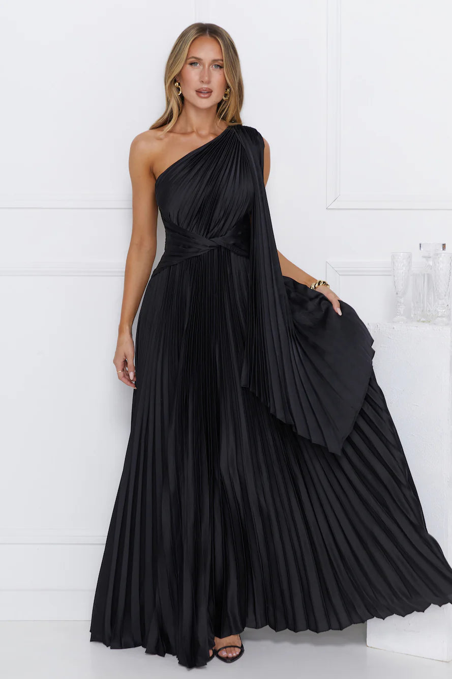 Evening Of Distinction One Shoulder Satin Maxi Dress Black