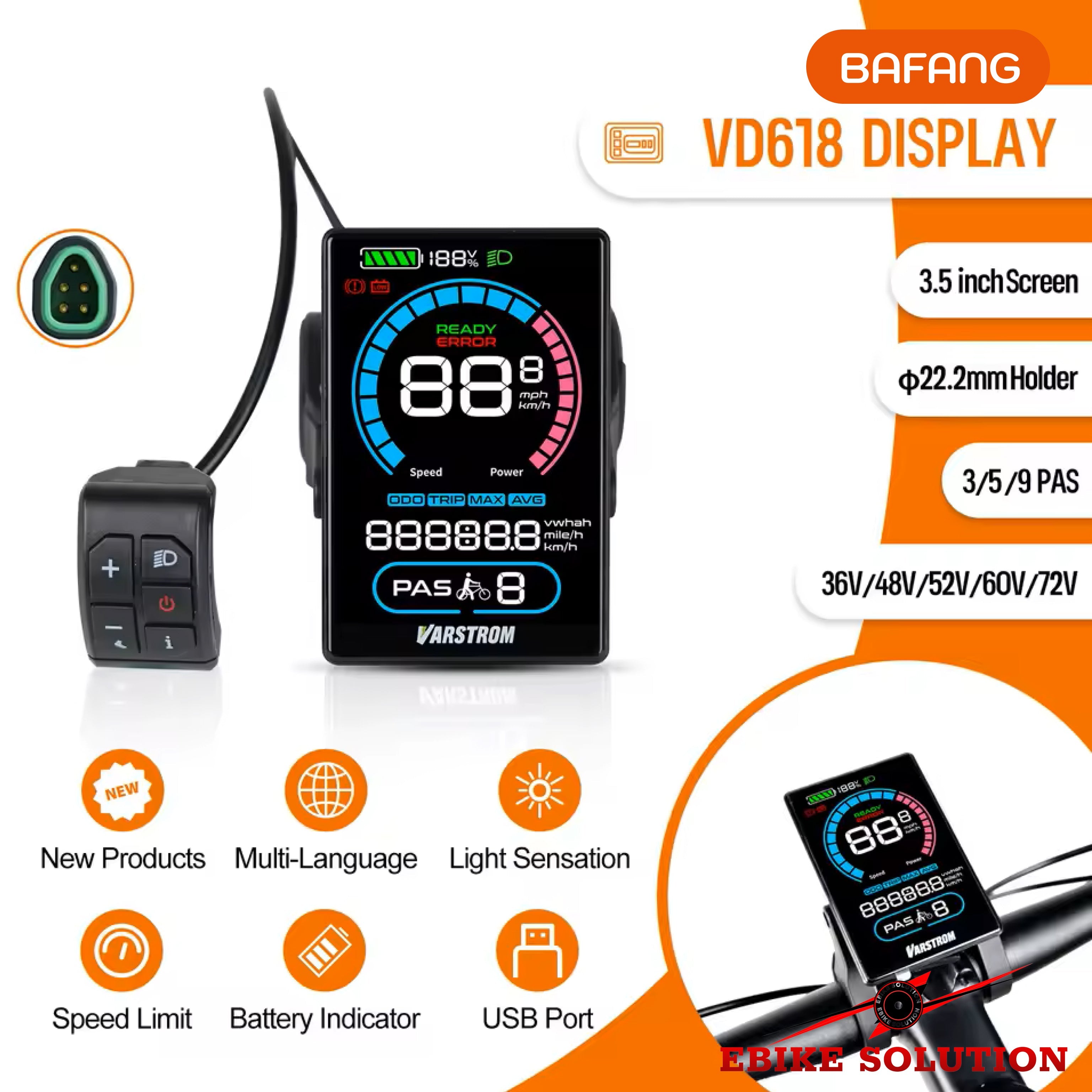 VD618 Display for BAFANG Kit Mid Drive Kit (Triangle Connector) CAN System