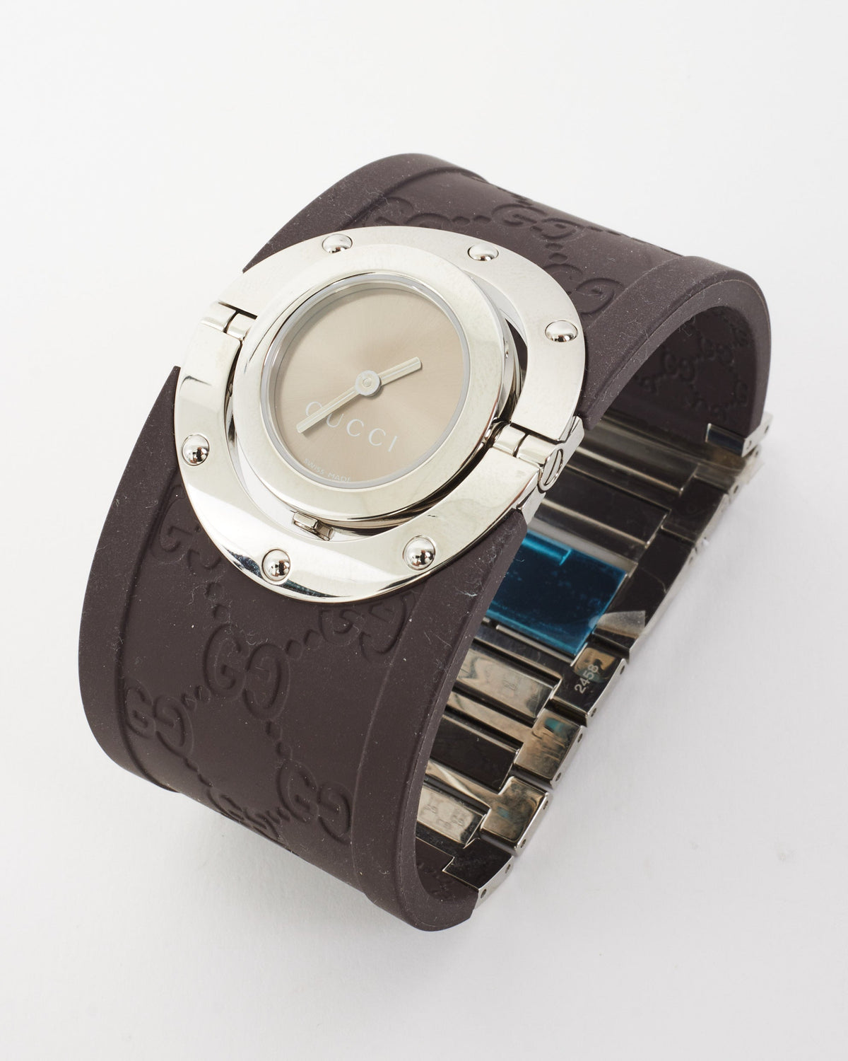 Gucci Brown Rubber Monogram & Sterling Silver Watch