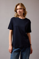 KISA KOLLU PAMUK T-SHIRT LACIVERT