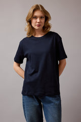 KISA KOLLU PAMUK T-SHIRT LACIVERT