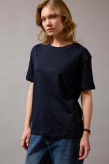 KISA KOLLU PAMUK T-SHIRT LACIVERT