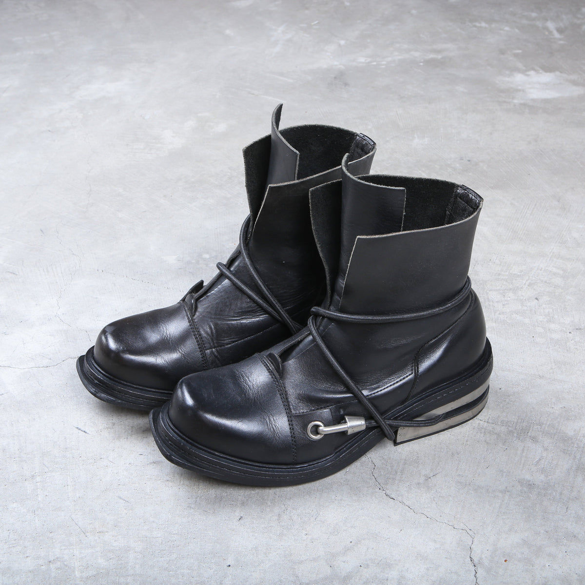 Dirk Bikkembergs Black Bungee Boots 1996 Steel Cut Heel Size 43