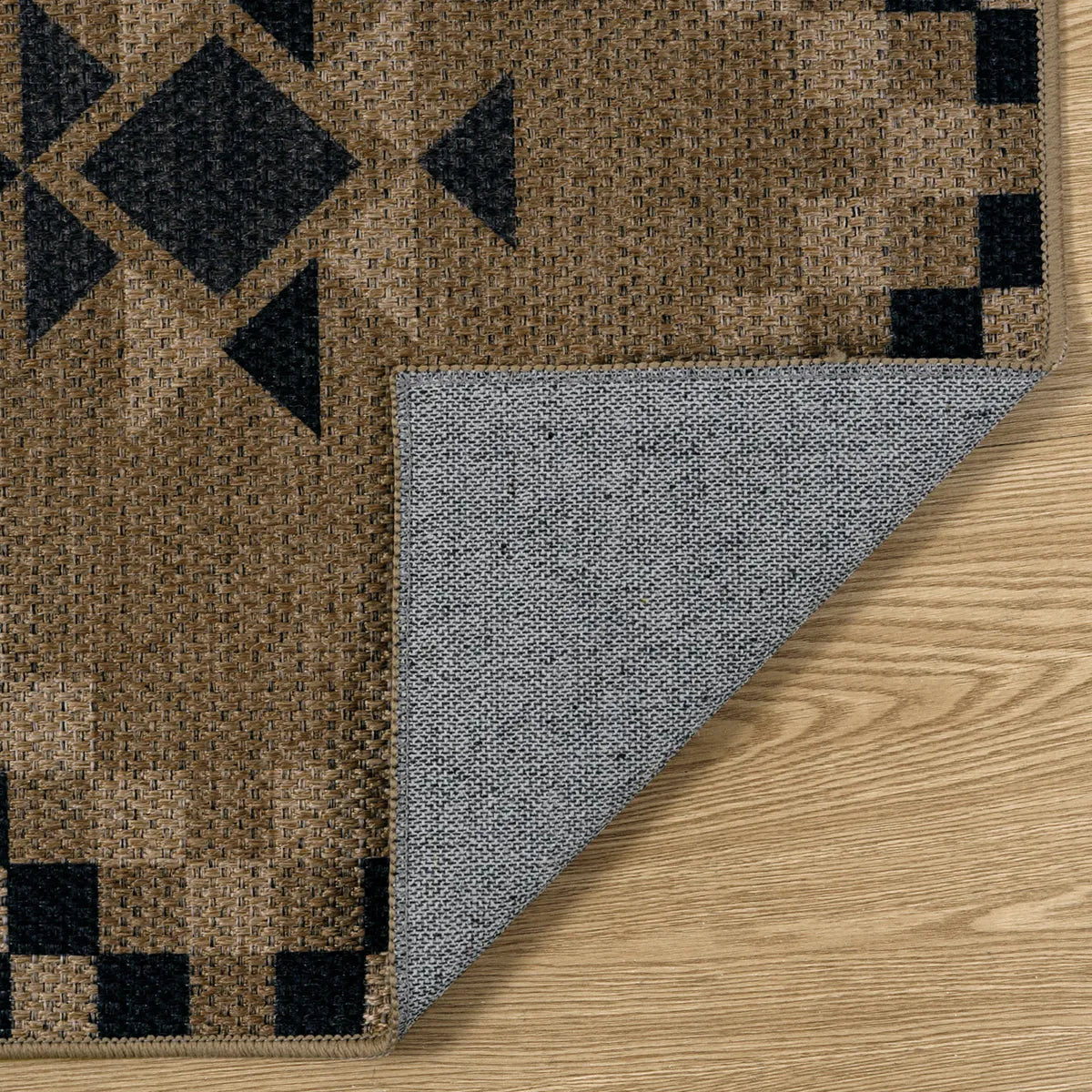 Lunette Washable Tribal Soft Easy Jute Black Indoor/Outdoor Runner Rug Easy Jute Rug Lahome