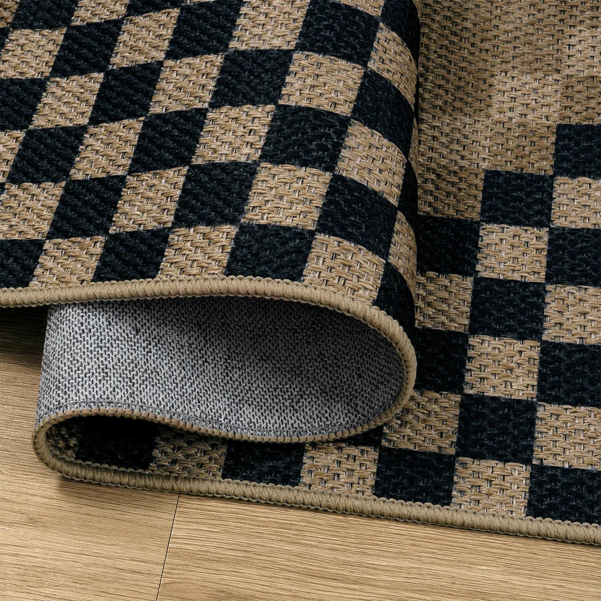 Lunette Washable Tribal Soft Easy Jute Black Indoor/Outdoor Runner Rug Easy Jute Rug Lahome