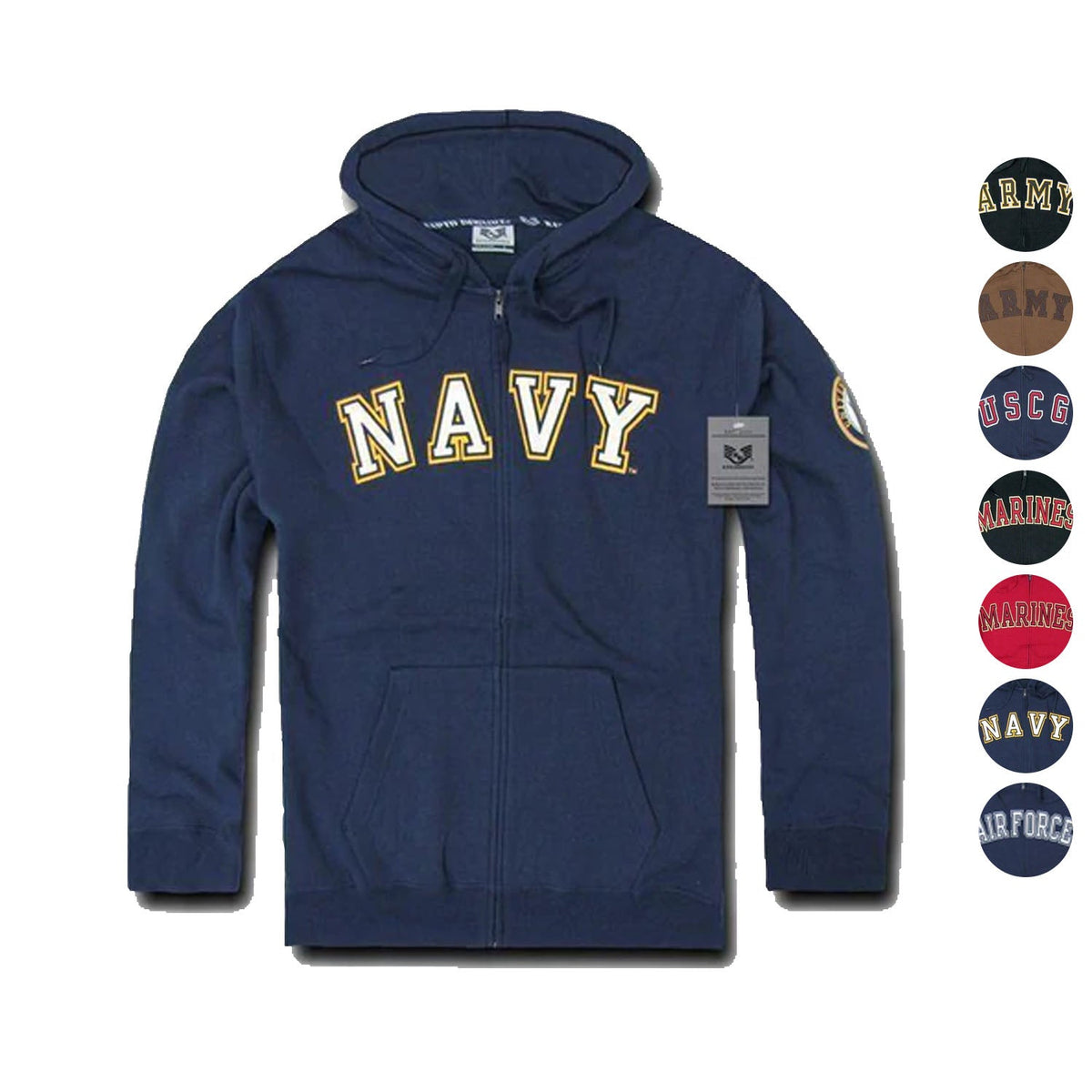 Zip Fleece Hoodie Sweatshirt Military Navy Air Force Army Coast Guard Marines-Serve The Flag