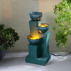 Teamson Home 3-stufiger Kaskadenbrunnen für den Außenbereich mit LED-Beleuchtung für Wohnbereiche im Freien, Grün