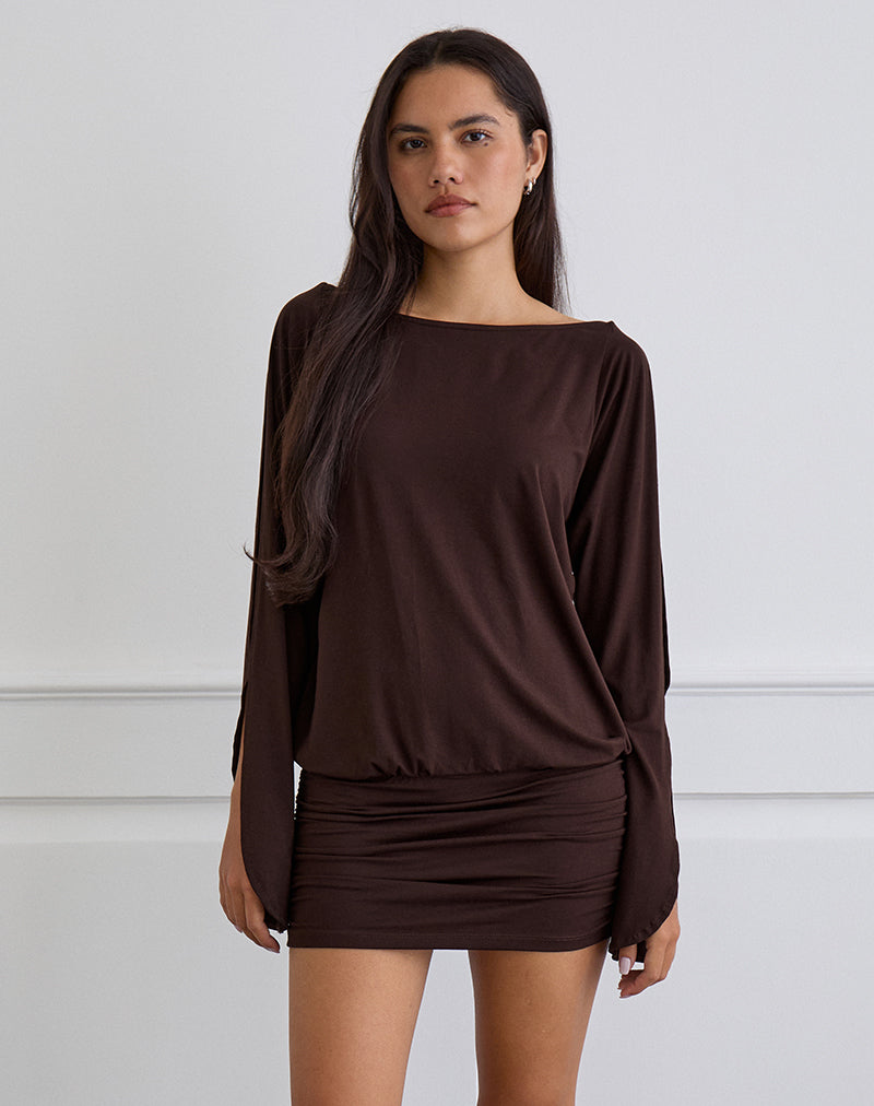 Image of Sybe Long Sleeve Mini Dress in Bitter Chocolate