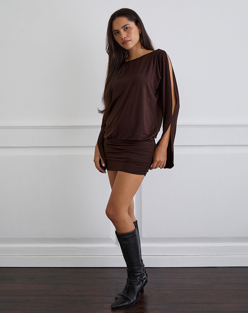 Image of Sybe Long Sleeve Mini Dress in Bitter Chocolate