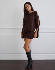 Image of Sybe Long Sleeve Mini Dress in Bitter Chocolate