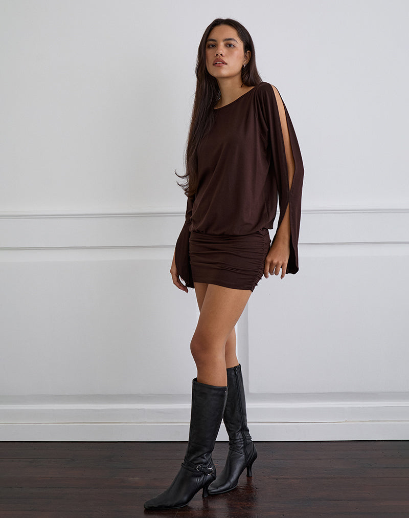 Image of Sybe Long Sleeve Mini Dress in Bitter Chocolate