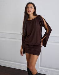 Image of Sybe Long Sleeve Mini Dress in Bitter Chocolate