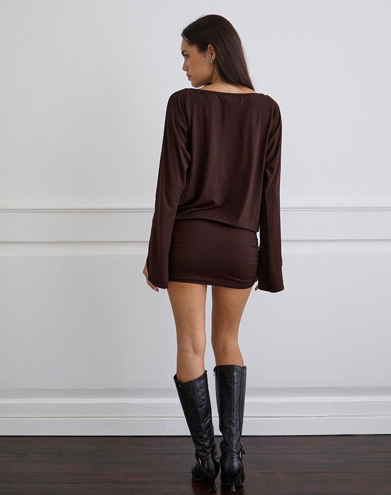 Image of Sybe Long Sleeve Mini Dress in Bitter Chocolate
