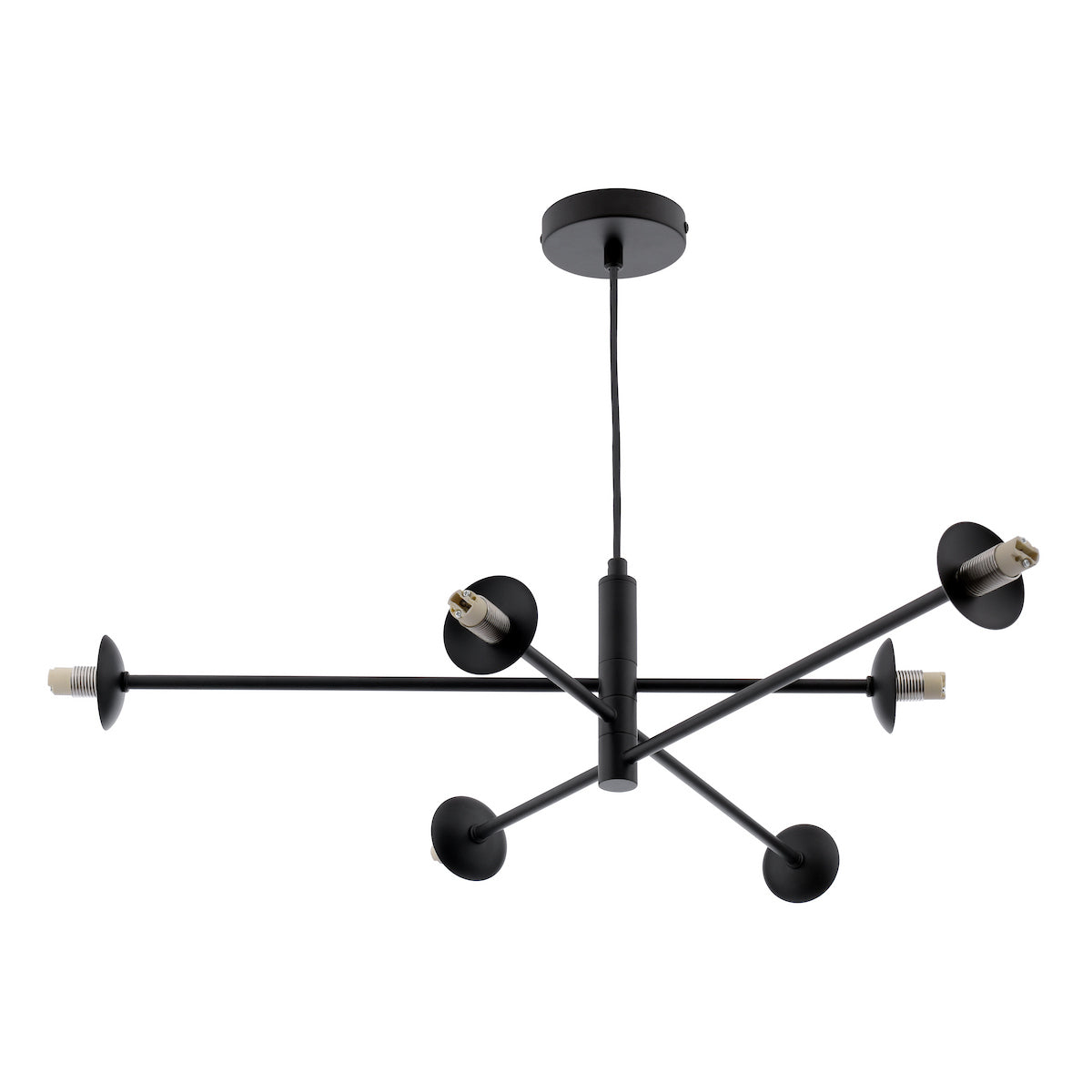 Dar Lighting -  Vignette 6 Light Pendant Matt Black & Twisted Glass