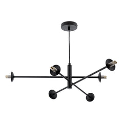 Dar Lighting -  Vignette 6 Light Pendant Matt Black & Twisted Glass