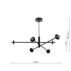 Vignette 6 Light Pendant Matt Black and Twisted Glass