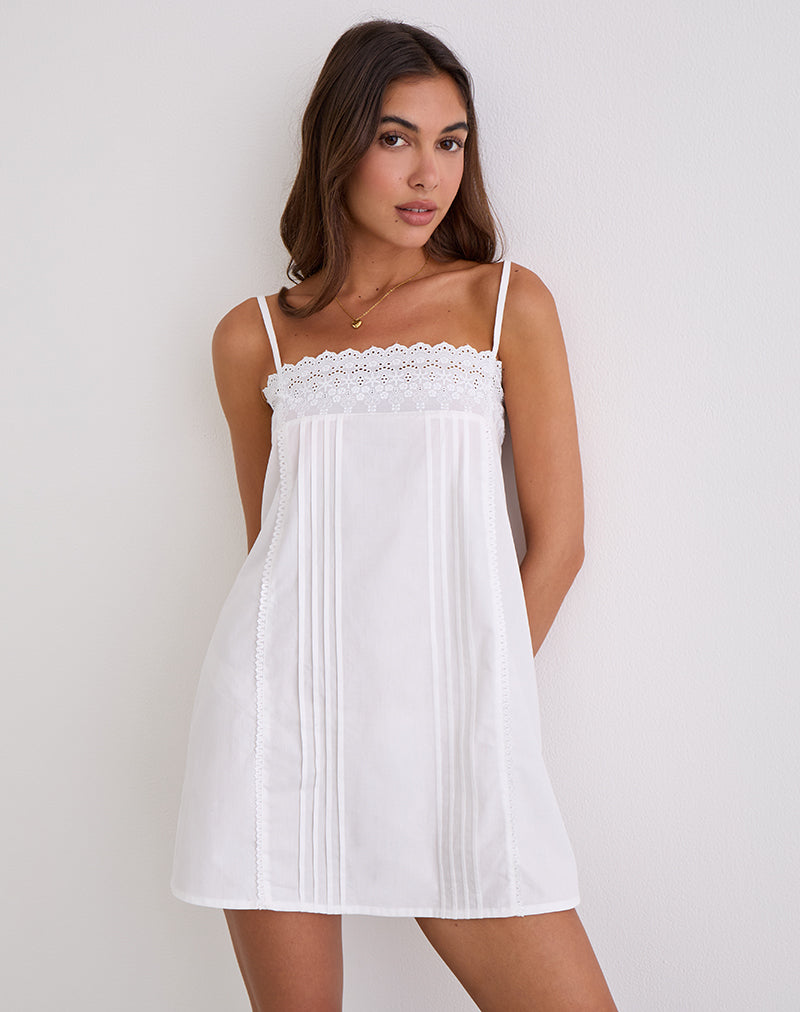 Image of Yoshiko Brodierie Trim Mini Dress in White