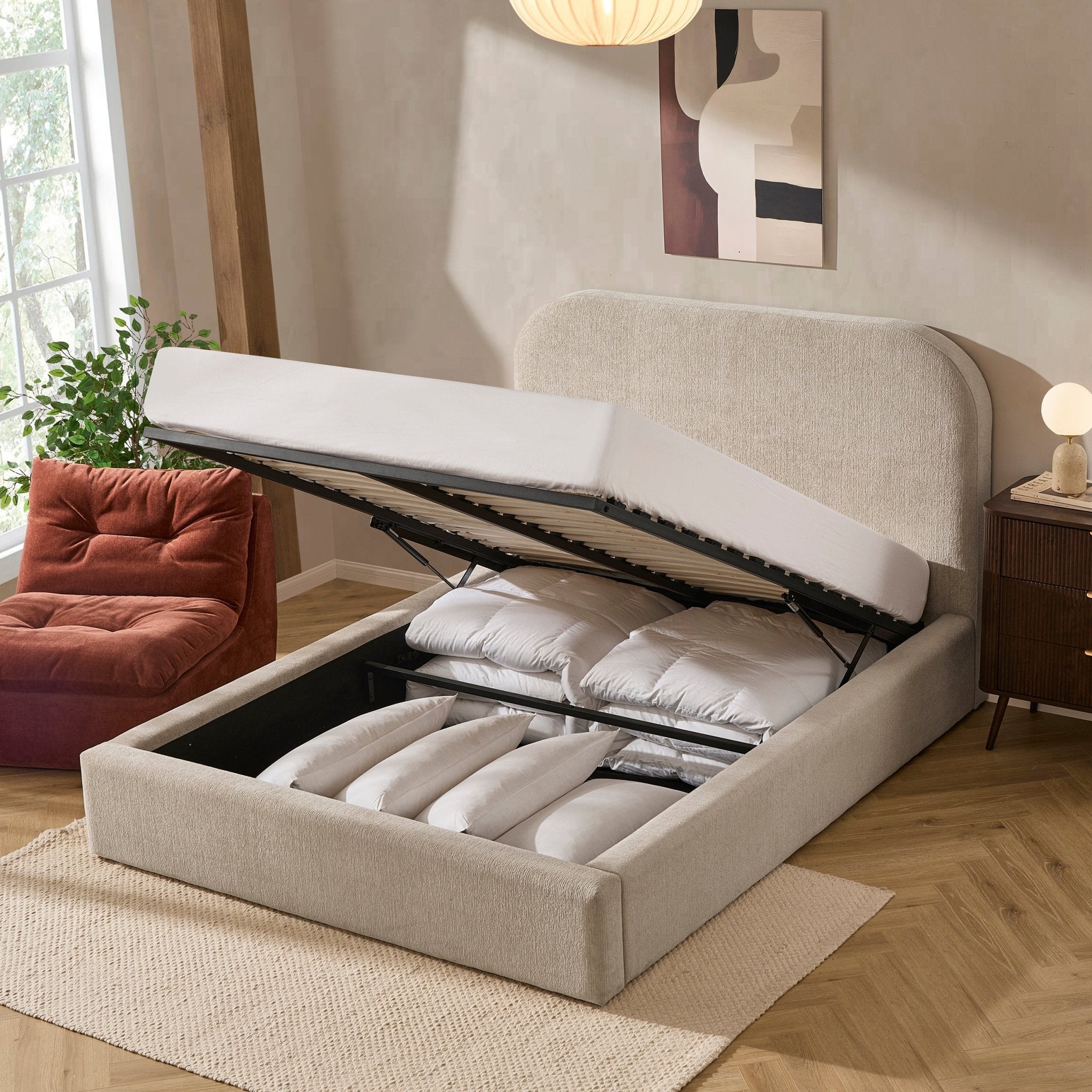Aintree Ottoman Storage Bed - Textured Oatmeal - DUSK