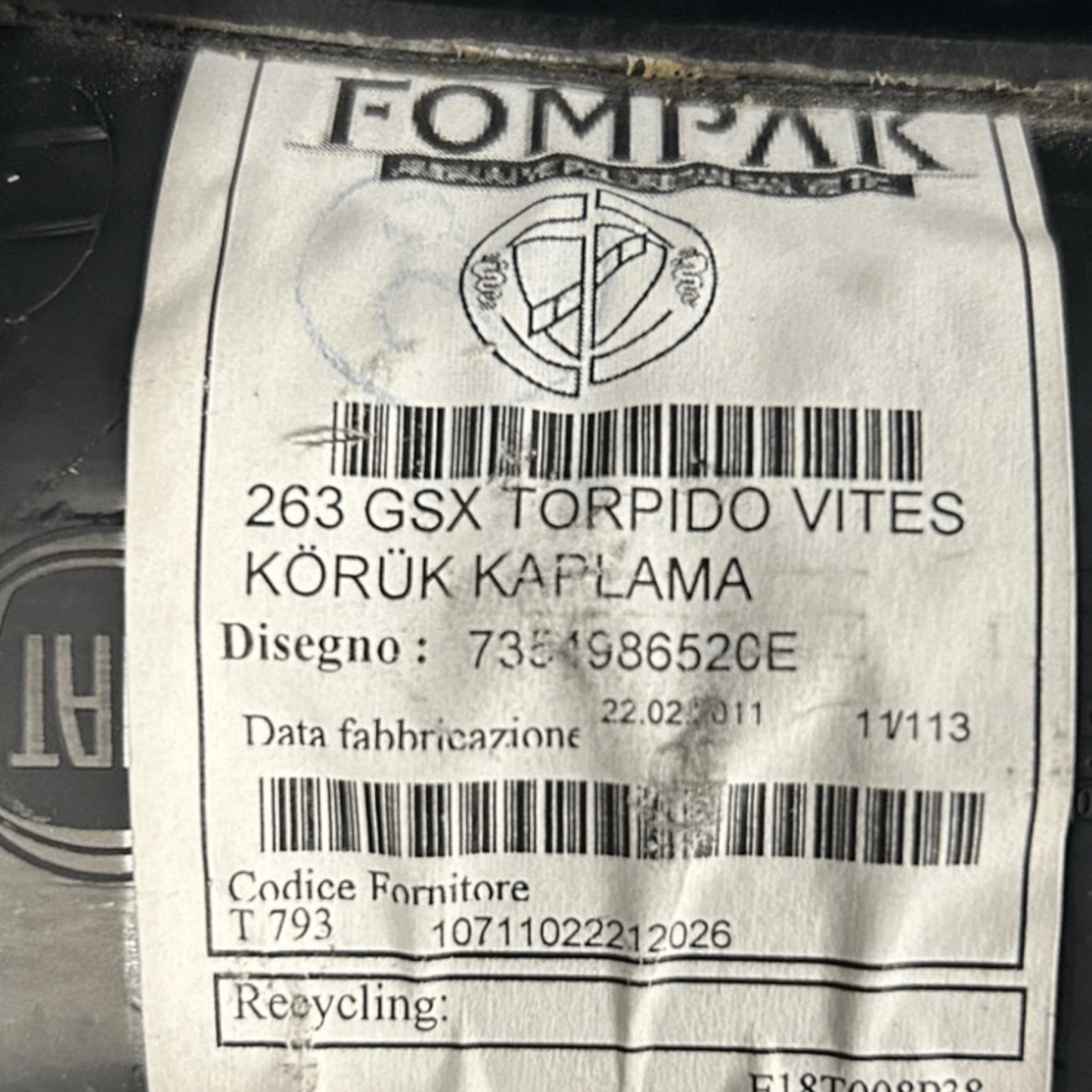 Cuffia pomello cambio fiat doblo cod:735498652 (2009 > 2022) - F&P CRASH SRLS - Ricambi Usati