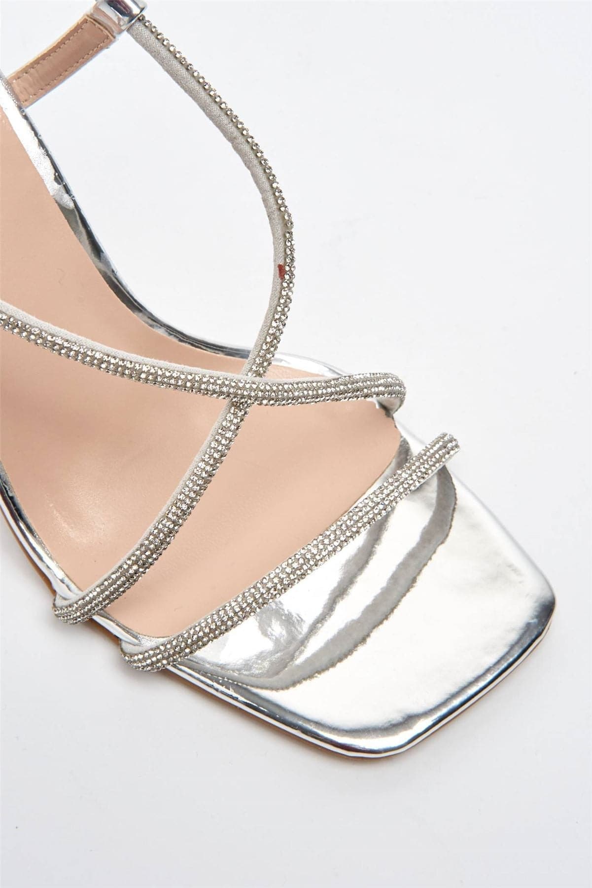 Sorrento Diamante Strap Square Toe Heel Sandal in Silver Heels Miss Diva 