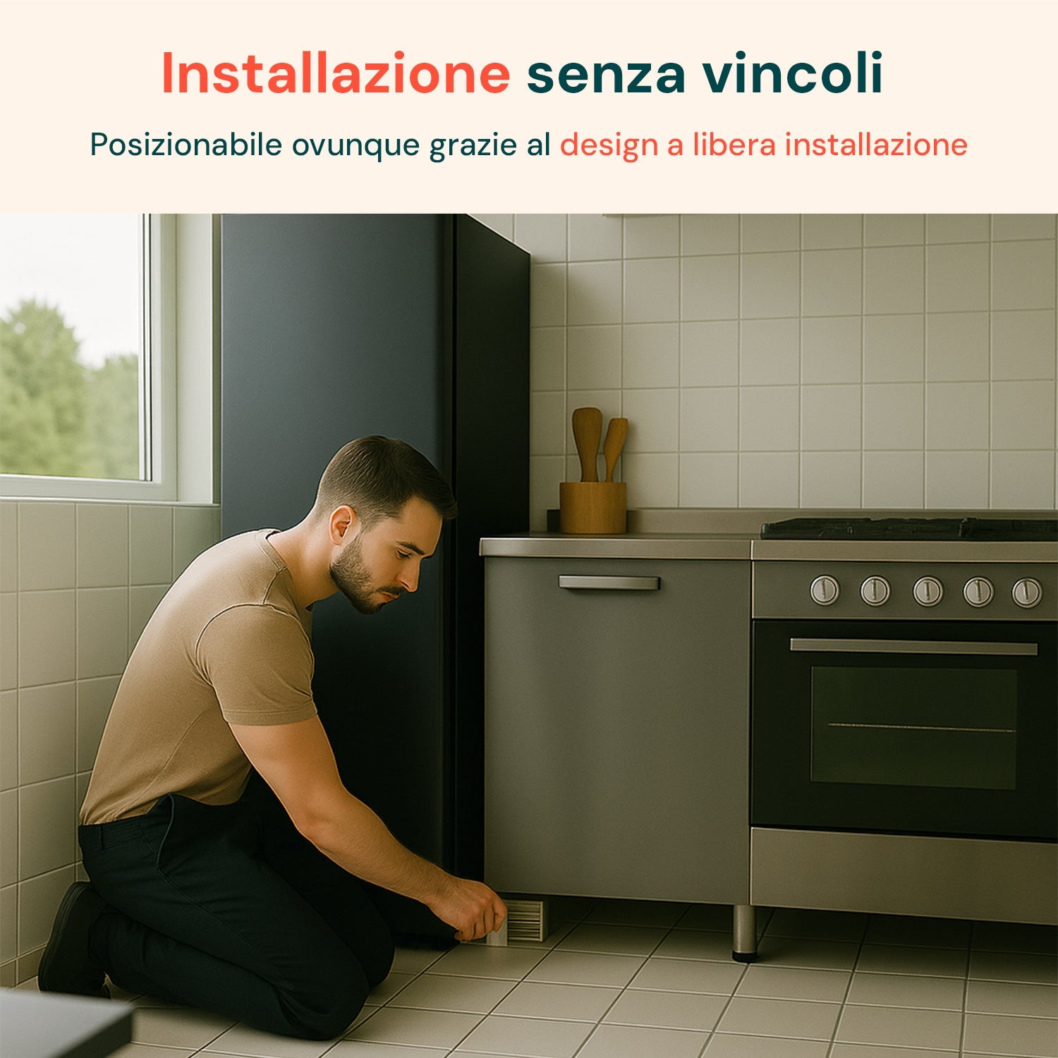 Installazione senza vincoli, posizionabile ovunque grazie al design a libera installazione compatto e versatile