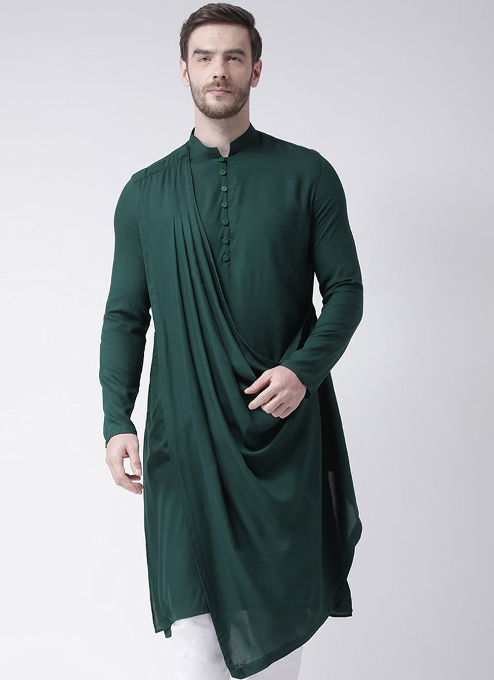 Plain Blended Cotton Green Kurta - M1956