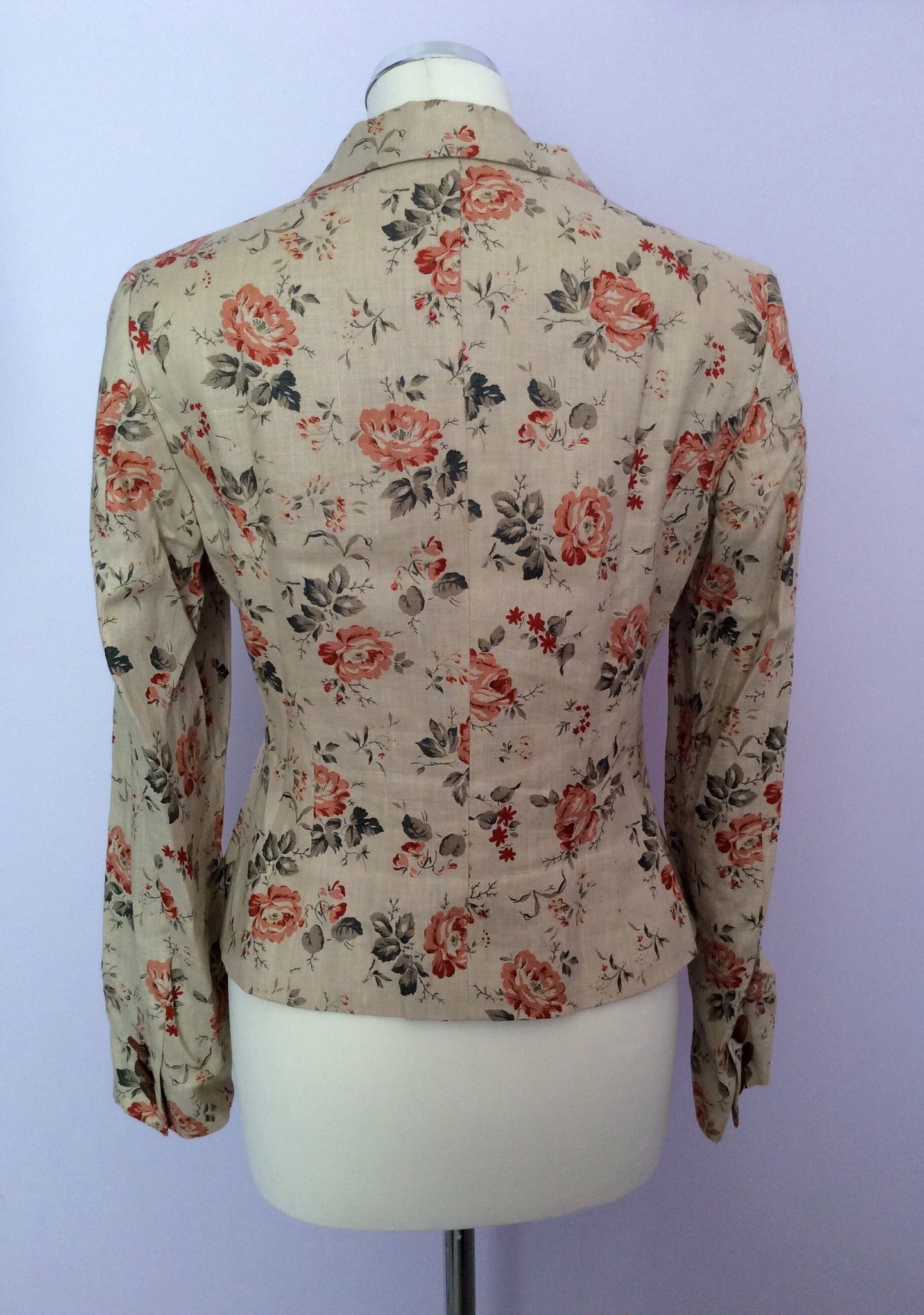 Ronit Zilkha Beige Floral Print Linen Jacket & Skirt Suit Size 10 - Whispers Dress Agency - Sold - 4
