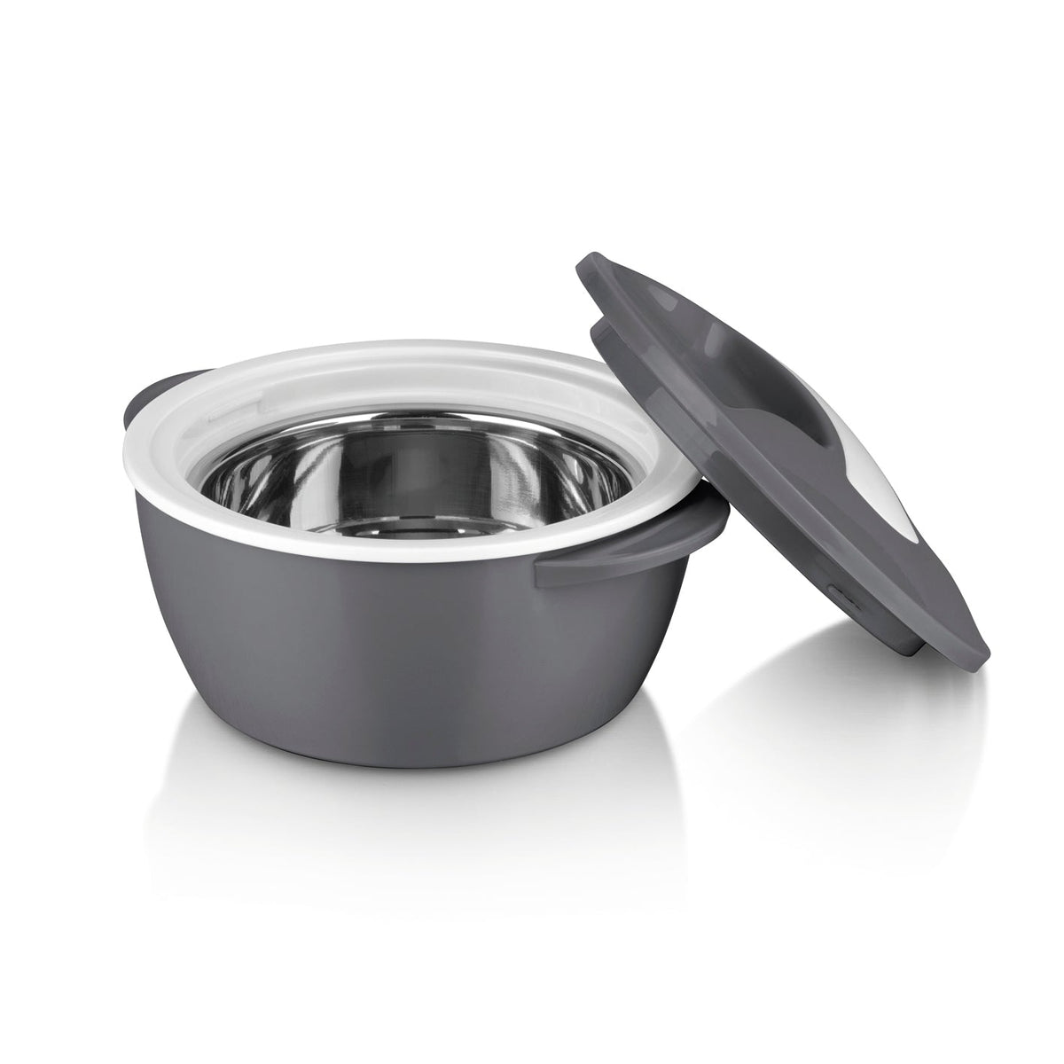 MAXXMEE Thermo-Schüssel Mikrowelle 450 ml grau/weiß mit Edelstahleinsatz, doppelwandig, hält Speisen warm oder kalt bis 5 Stunden.