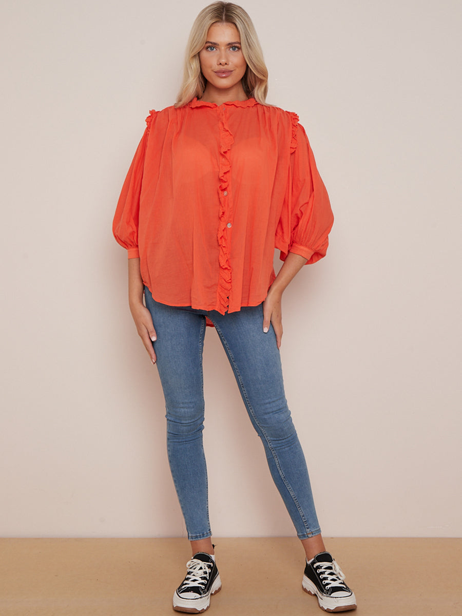 Cotton Boxy Blouse Orange
