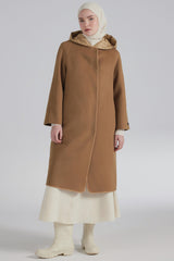 Kaz Tüyü Yelekli Yün Kaban - Camel