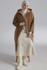 Kaz Tüyü Yelekli Yün Kaban - Camel TUĞBA