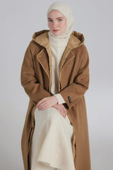 Kaz Tüyü Yelekli Yün Kaban - Camel