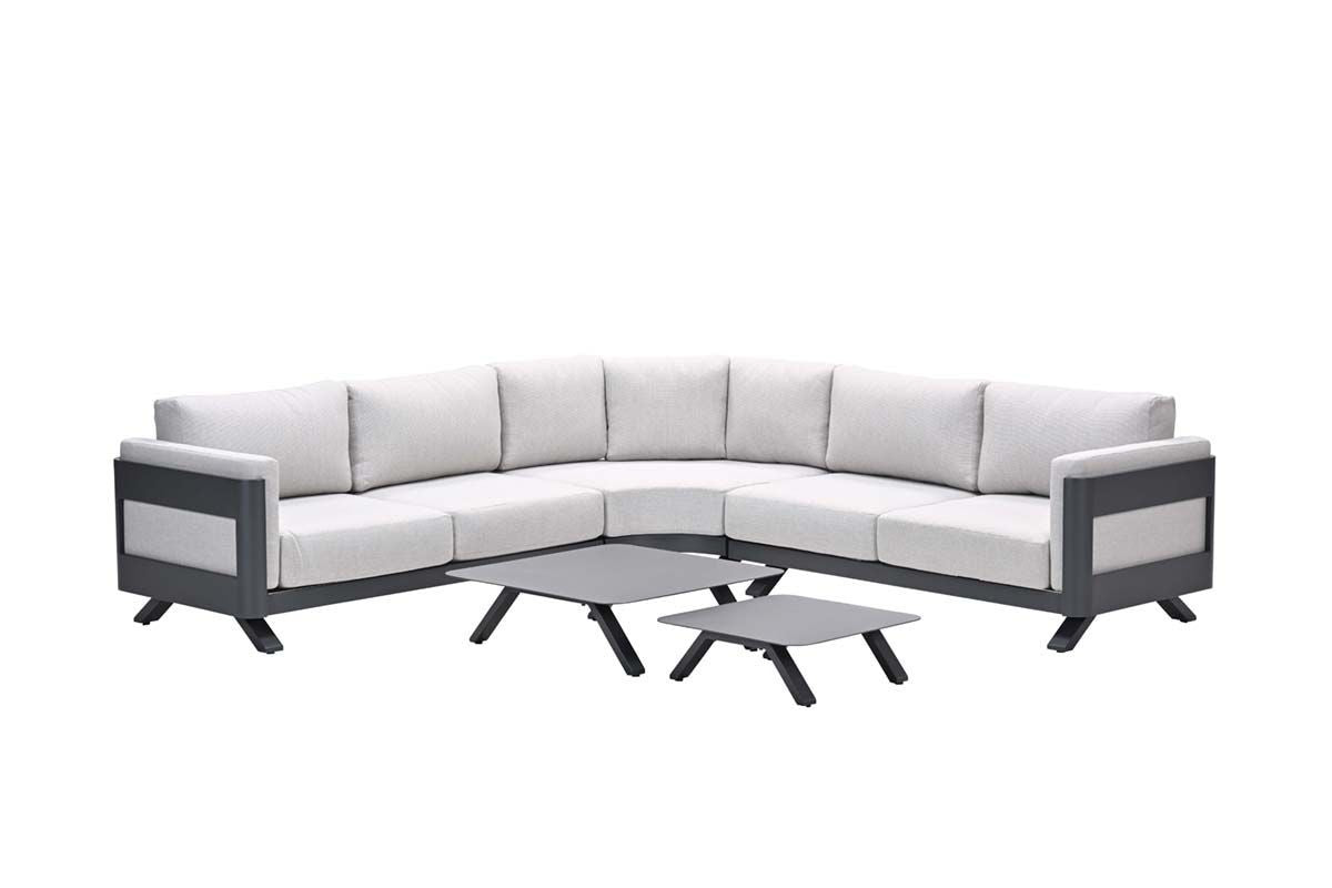 Loungesofa anthrazit 5-teilig, Gartenecksofa grau, Eck-Gartensofa grau, Maße 280x280 cm
