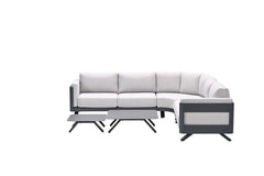 Loungesofa anthrazit 5-teilig, Gartenecksofa grau, Eck-Gartensofa grau, Maße 280x280 cm