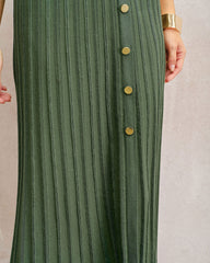 Yeşil Doğal Belli Pileli Örgü Midi Etek